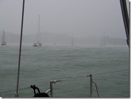 Rainy day at anchor aboard s/v Ariel in Thailand