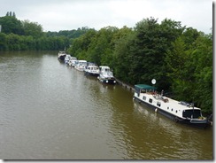 Moored barges in River Meuse