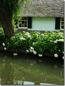 Thatched roof house on canal